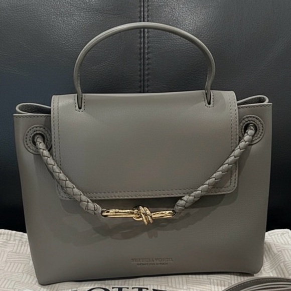The Unbranded Brand Handbags - Ciao Ciao - Gray Leather Top-Handle Bag with Braided Accent - Size SM